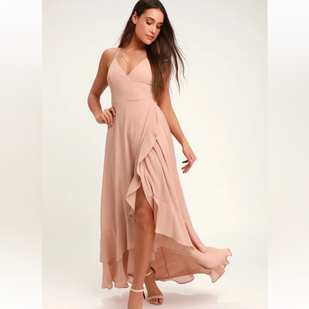 In Love Forever Light Blush Lace-Up High-Low Maxi Dress - Medium